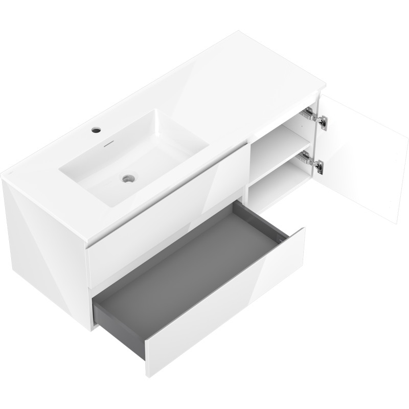 Mexen Orio meuble de salle de bain 120 cm avec lavabo Otis gauche, 2S, 1D, blanc brillant - 91A13-12047-3-BBFFF00-W18L00