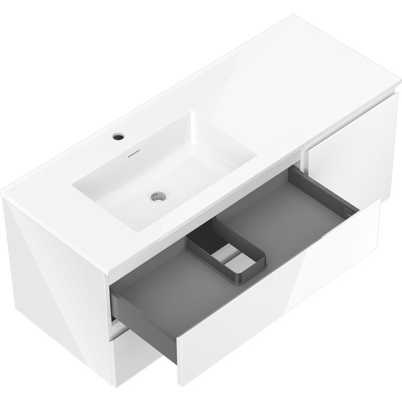 Mexen Orio meuble de salle de bain 120 cm avec lavabo Otis gauche, 2S, 1D, blanc brillant - 91A13-12047-3-BBFFF00-W18L00