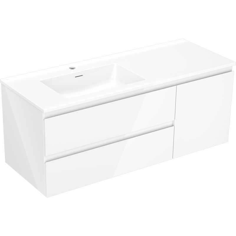 Mexen Orio armoire de salle de bain 120 cm avec lavabo Otis gauche, 2S, 1D, blanc brillant - 91A13-12047-3-BBFFF00-W18L00