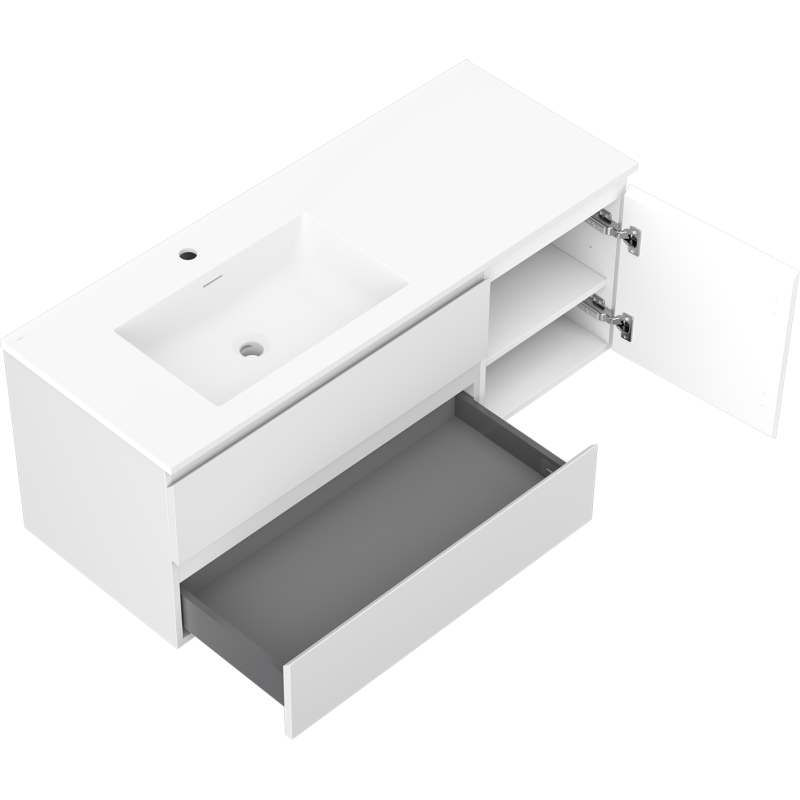 Mexen Orio armoire de salle de bain 120 cm avec lavabo Otis gauche, 2S, 1D, blanc mat - 91A13-12047-3-BBFFF01-W18L01