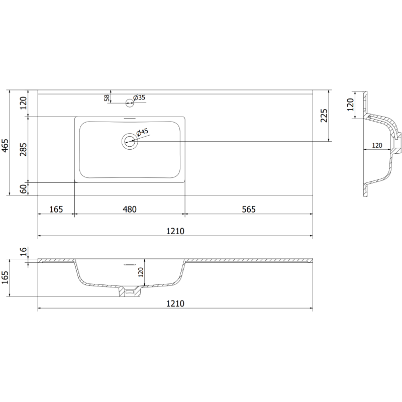 Mexen Orio meuble de salle de bain 120 cm avec lavabo Otis gauche, 2S, 1D, gris mat/blanc mat - 91A13-12047-3-BBFFF62-W18L01
