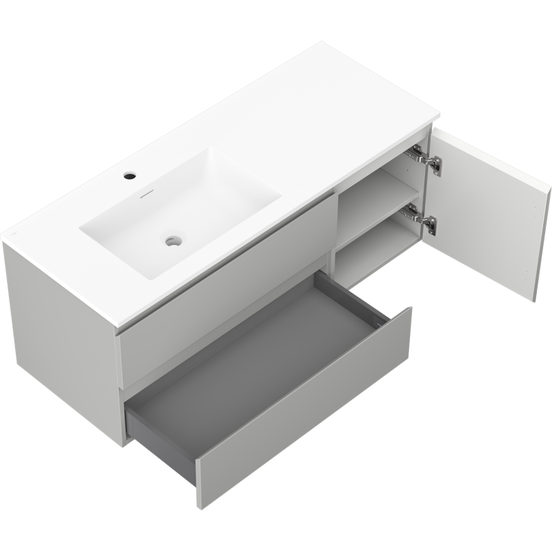 Mexen Orio meuble de salle de bain 120 cm avec lavabo Otis gauche, 2S, 1D, gris mat/blanc mat - 91A13-12047-3-BBFFF62-W18L01
