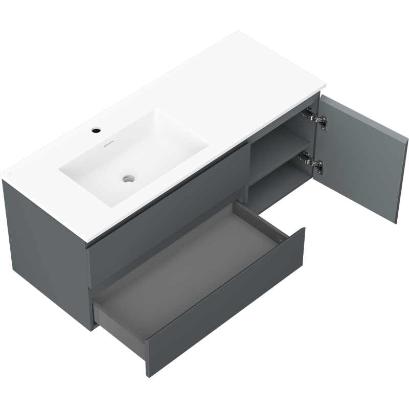 Mexen Orio meuble de salle de bain 120 cm avec lavabo Otis gauche, 2S, 1D, graphite mat/blanc mat - 91A13-12047-3-BBFFF66-W18L01