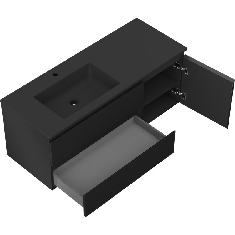 Mexen Orio armoire de salle de bain 120 cm avec lavabo Otis gauche, 2S, 1D, noir mat - 91A13-12047-3-BBFFF71-W18L71