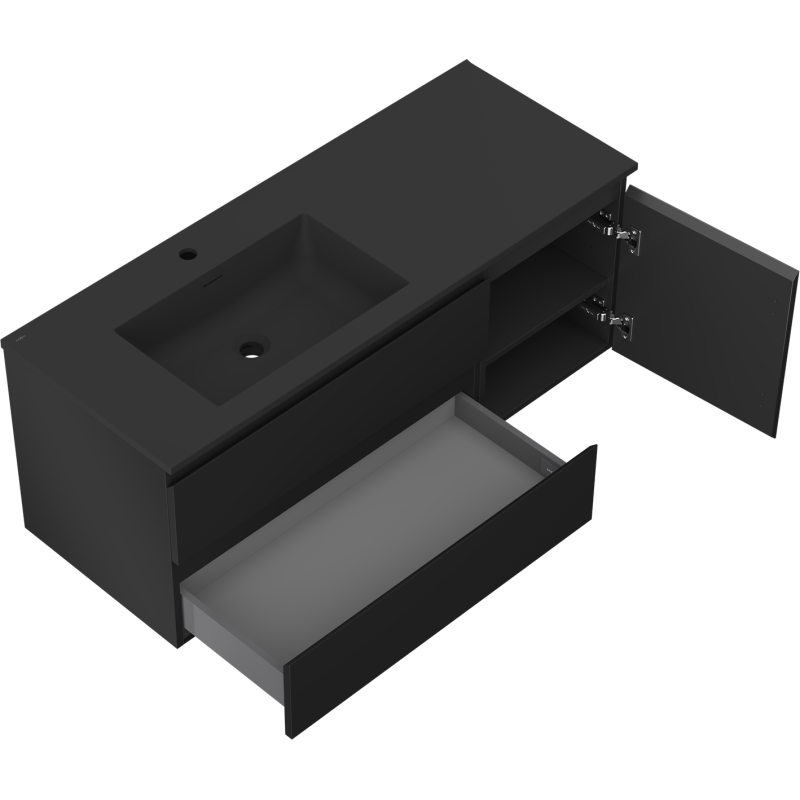 Mexen Orio meuble de salle de bain 120 cm avec lavabo Otis gauche, 2S, 1D, noir mat - 91A13-12047-3-BBFFF71-W18L71