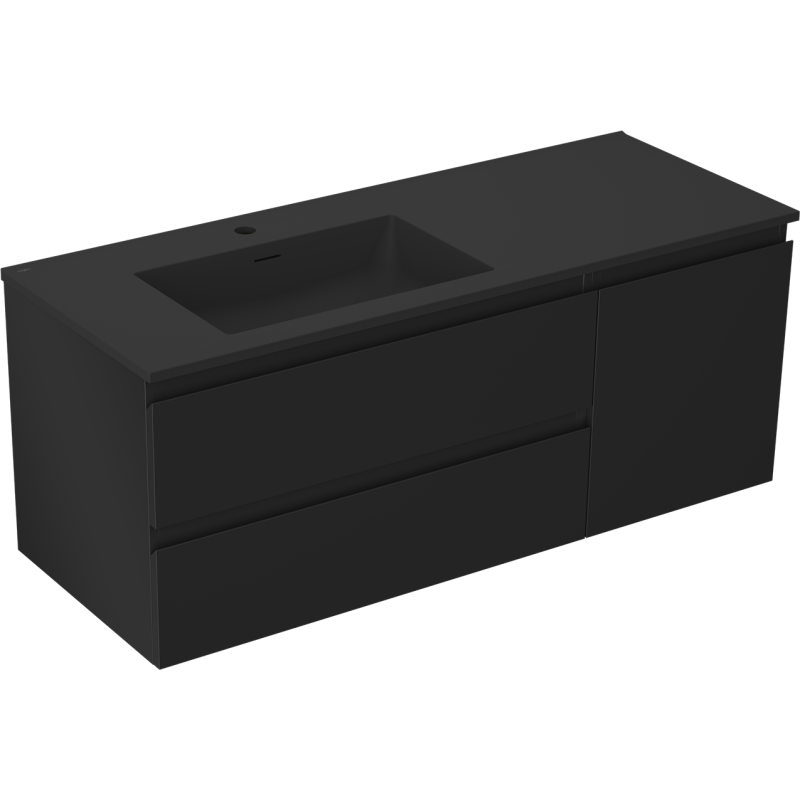 Mexen Orio meuble de salle de bain 120 cm avec lavabo Otis gauche, 2S, 1D, noir mat - 91A13-12047-3-BBFFF71-W18L71