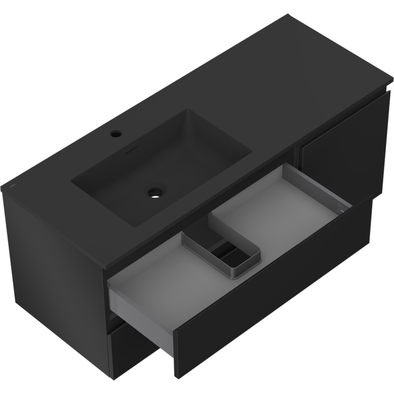 Mexen Orio meuble de salle de bain 120 cm avec lavabo Otis gauche, 2S, 1D, noir mat - 91A13-12047-3-BBFFF71-W18L71