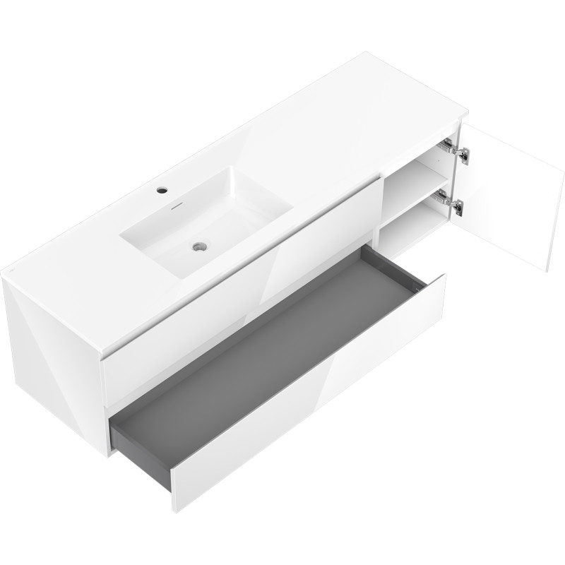 Mexen Orio Armoire de salle de bain 160 cm avec lavabo Otis gauche, 2S, 1D, blanc brillant - 91A13-16047-3-BBFFF00-W18L00