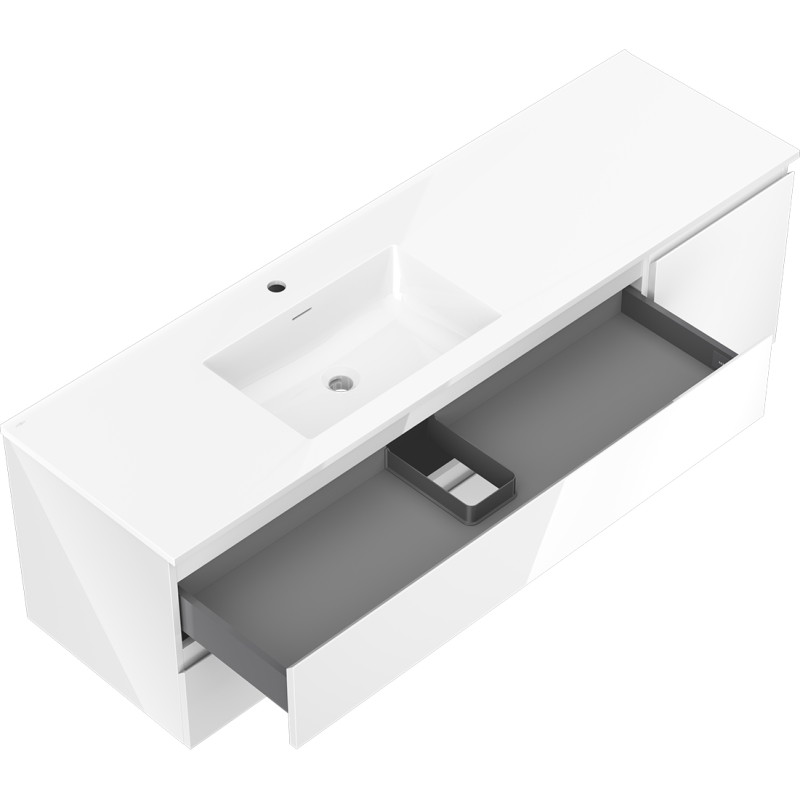 Mexen Orio Armoire de salle de bain 160 cm avec lavabo Otis gauche, 2S, 1D, blanc brillant - 91A13-16047-3-BBFFF00-W18L00