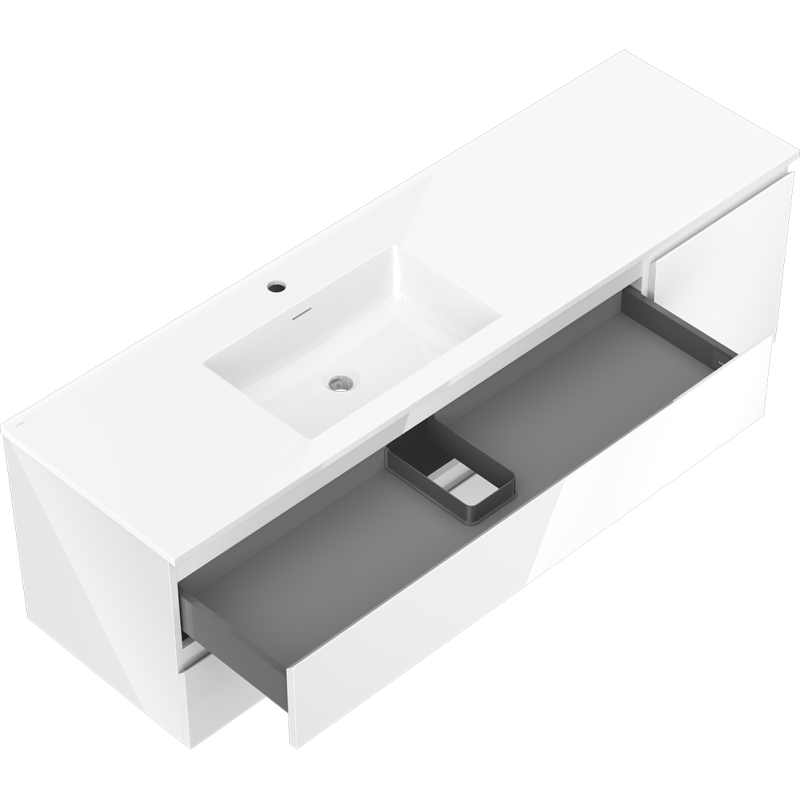 Mexen Orio meuble de salle de bain 160 cm avec lavabo Otis gauche, 2S, 1D, blanc brillant - 91A13-16047-3-BBFFF00-W18L00