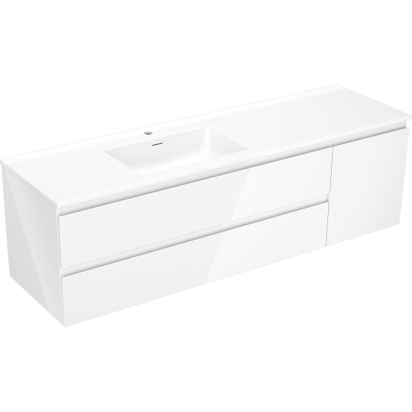 Mexen Orio meuble de salle de bain 160 cm avec lavabo Otis gauche, 2S, 1D, blanc brillant - 91A13-16047-3-BBFFF00-W18L00