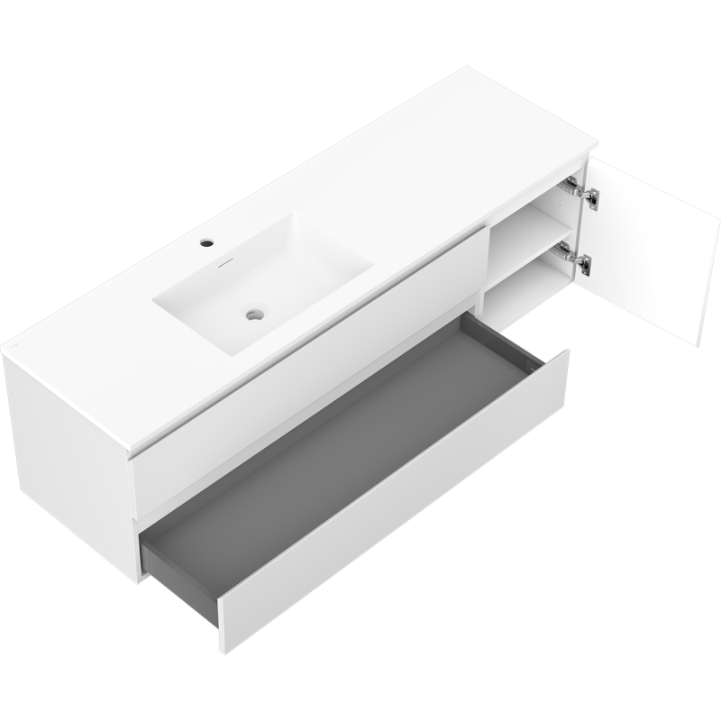 Mexen Orio armoire de salle de bain 160 cm avec lavabo Otis à gauche, 2S, 1D, blanc mat - 91A13-16047-3-BBFFF01-W18L01