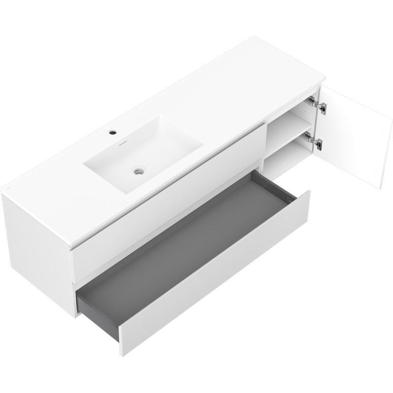 Mexen Orio meuble de salle de bain 160 cm avec lavabo Otis à gauche, 2 tiroirs, 1 porte, blanc mat
