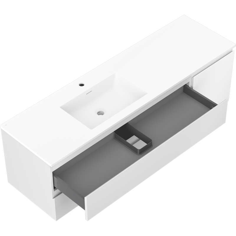 Mexen Orio armoire de salle de bain 160 cm avec lavabo Otis à gauche, 2S, 1D, blanc mat - 91A13-16047-3-BBFFF01-W18L01