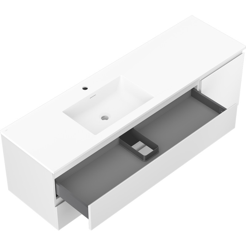 Mexen Orio meuble de salle de bain 160 cm avec lavabo Otis à gauche, 2 tiroirs, 1 porte, blanc mat