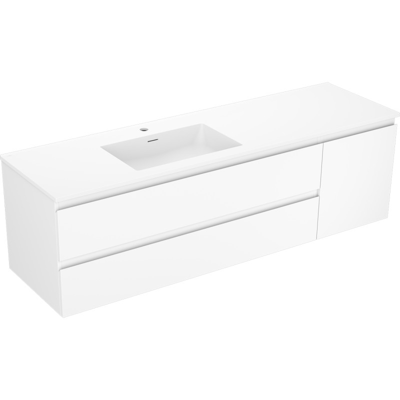 Mexen Orio meuble de salle de bain 160 cm avec lavabo Otis à gauche, 2 tiroirs, 1 porte, blanc mat