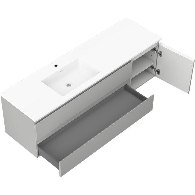 Mexen Orio meuble de salle de bain 160 cm avec lavabo Otis gauche, 2S, 1D, gris mat/blanc mat - 91A13-16047-3-BBFFF62-W18L01