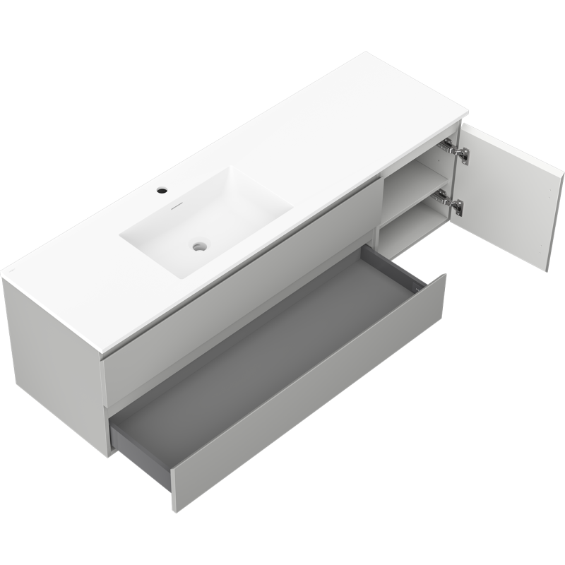Mexen Orio meuble de salle de bains 160 cm avec lavabo Otis à gauche, 2T, 1P, gris mat/blanc mat - 91A13-16047-3-BBFFF62-W18L01