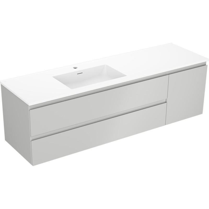 Mexen Orio meuble de salle de bain 160 cm avec lavabo Otis gauche, 2S, 1D, gris mat/blanc mat - 91A13-16047-3-BBFFF62-W18L01