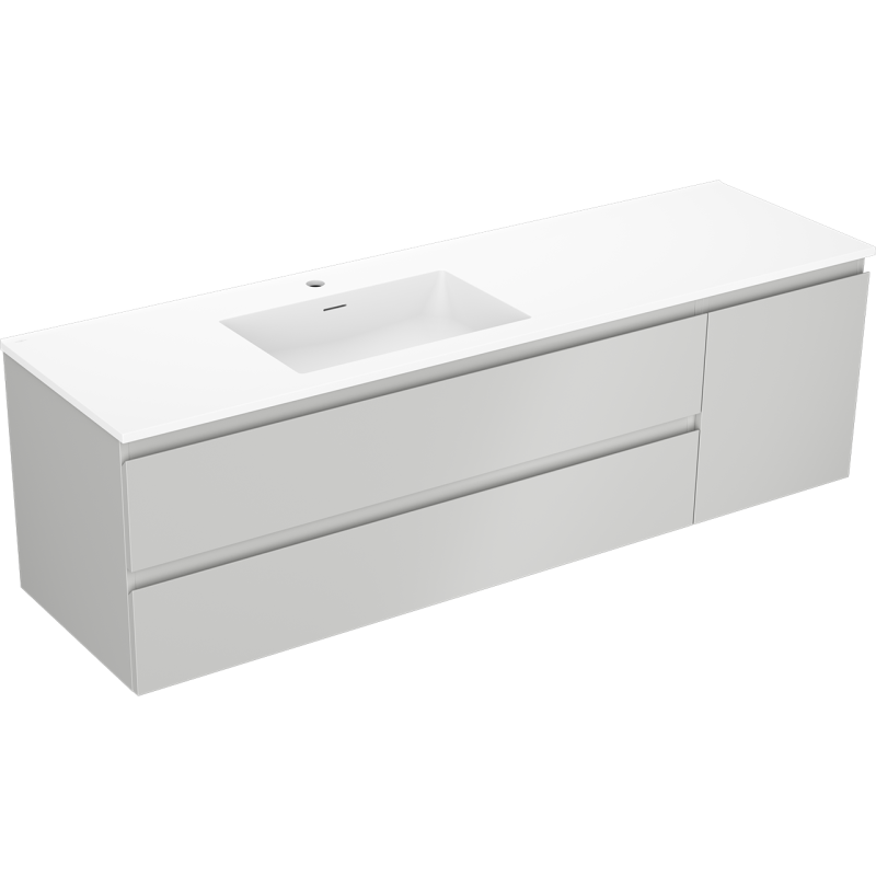 Mexen Orio meuble de salle de bains 160 cm avec lavabo Otis à gauche, 2T, 1P, gris mat/blanc mat - 91A13-16047-3-BBFFF62-W18L01