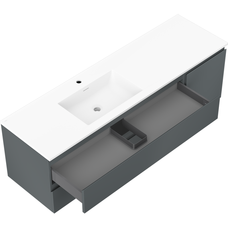 Mexen Orio meuble de salle de bain 160 cm avec lavabo Otis gauche, 2S, 1D, graphite mat/blanc mat - 91A13-16047-3-BBFFF66-W18L01