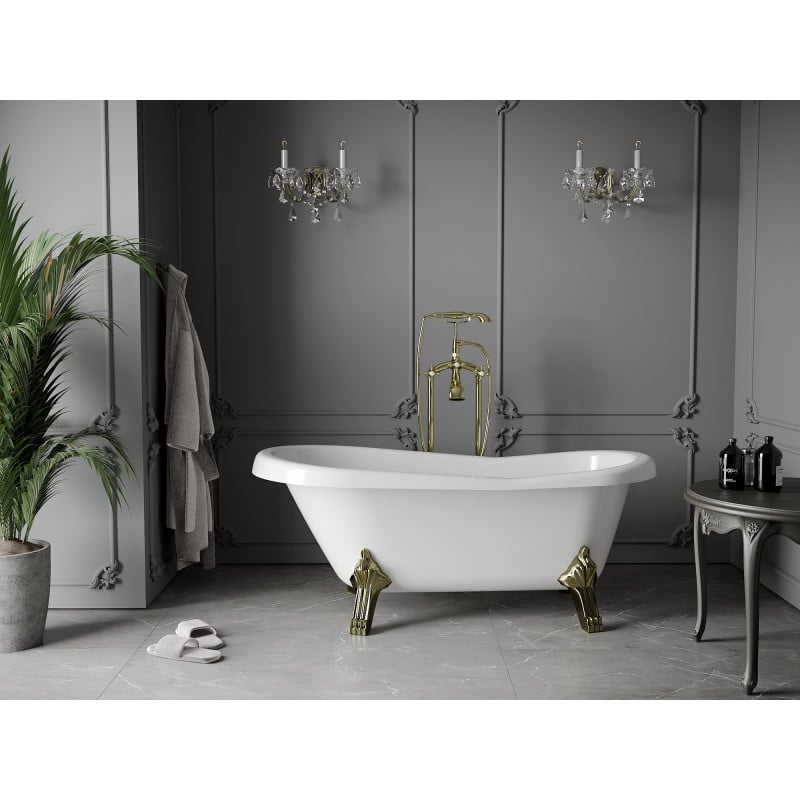 Mexen Retro baignoire autoportante 150 x 73 cm, blanche, pieds dorés - 53251507300-50