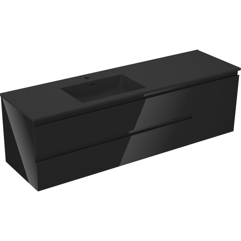 Mexen Orio meuble de salle de bain 160 cm avec vasque Otis gauche, 2T, 1P, noir brillant/noir mat - 91A13-16047-3-BBFFF70-W18L71