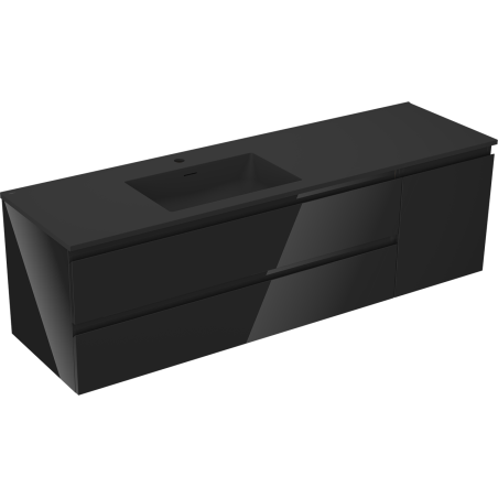 Mexen Orio meuble de salle de bain 160 cm avec vasque Otis gauche, 2T, 1P, noir brillant/noir mat - 91A13-16047-3-BBFFF70-W18L71