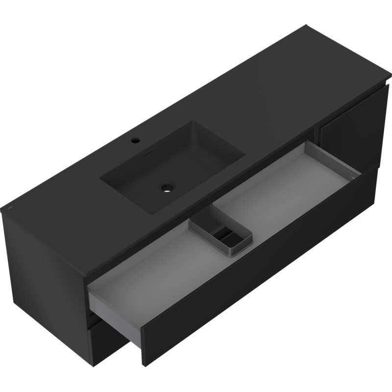 Mexen Orio armoire de salle de bain 160 cm avec lavabo Otis gauche, 2S, 1D, noir mat - 91A13-16047-3-BBFFF71-W18L71
