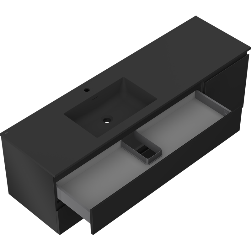Mexen Orio meuble de salle de bain 160 cm avec lavabo Otis gauche, 2S, 1D, noir mat - 91A13-16047-3-BBFFF71-W18L71