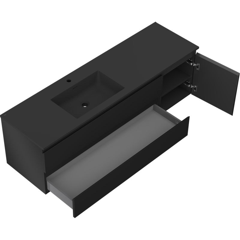 Mexen Orio meuble de salle de bain 160 cm avec lavabo Otis gauche, 2S, 1D, noir mat - 91A13-16047-3-BBFFF71-W18L71