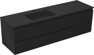 Mexen Orio meuble de salle de bain 160 cm avec lavabo Otis gauche, 2S, 1D, noir mat - 91A13-16047-3-BBFFF71-W18L71