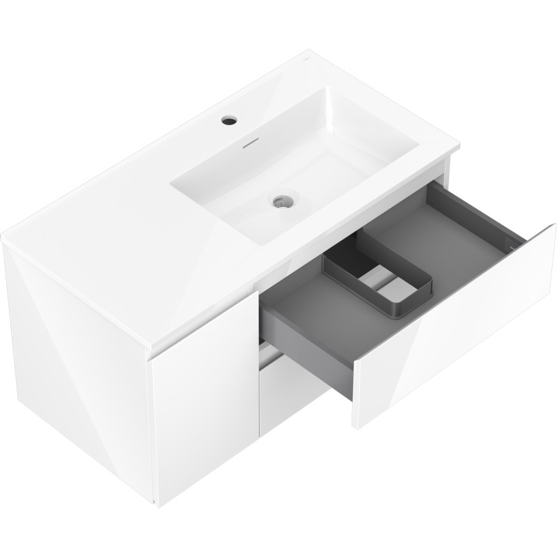 Mexen Orio meuble de salle de bains 90 cm avec lavabo Otis à droite, 2S, 1D, blanc brillant - 91A13-09047-3-BBFFF00-W18P00