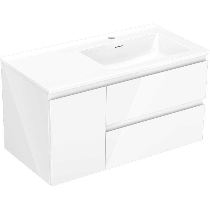 Mexen Orio meuble de salle de bain 90 cm avec lavabo Otis droit, 2S, 1D, blanc brillant - 91A13-09047-3-BBFFF00-W18P00