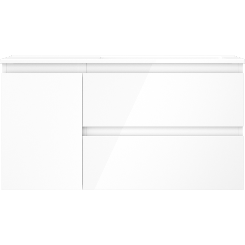 Mexen Orio meuble de salle de bain 90 cm avec lavabo Otis droit, 2S, 1D, blanc brillant - 91A13-09047-3-BBFFF00-W18P00