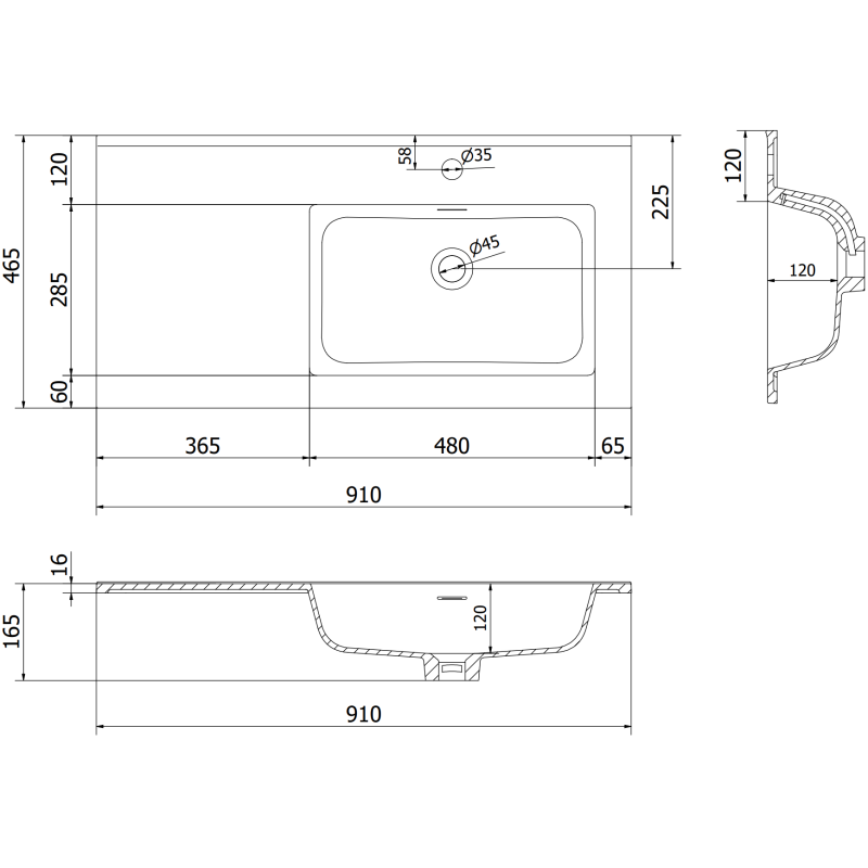 Mexen Orio meuble de salle de bain 90 cm avec lavabo Otis droit, 2S, 1D, blanc brillant - 91A13-09047-3-BBFFF00-W18P00