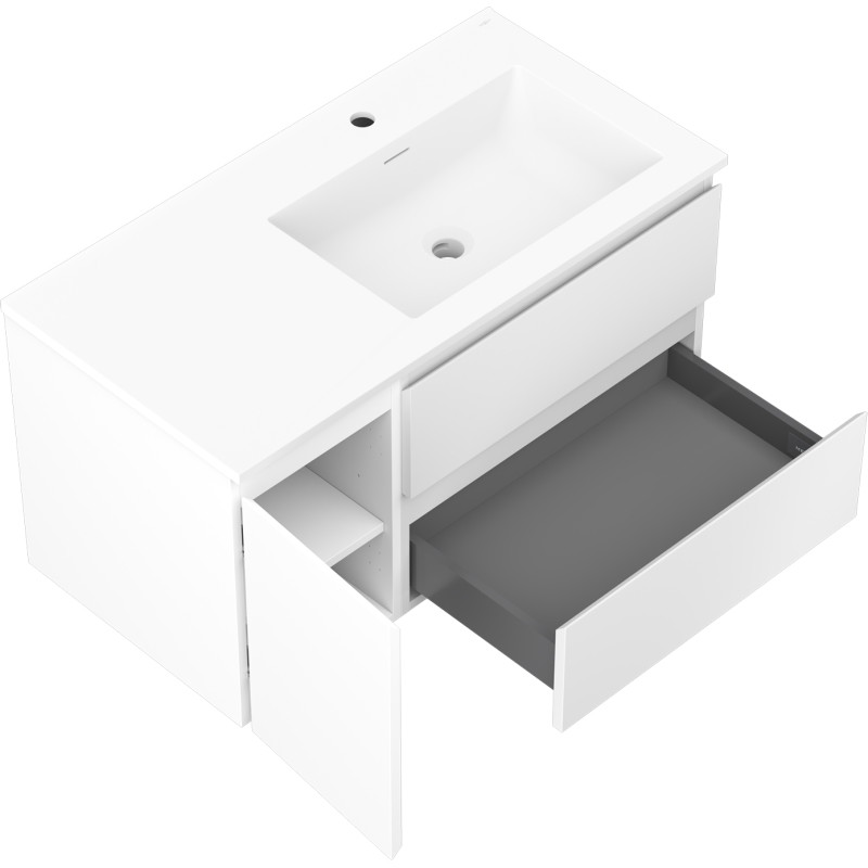 Mexen Orio armoire de salle de bain 90 cm avec lavabo Otis droit, 2S, 1D, blanc mat - 91A13-09047-3-BBFFF01-W18P01