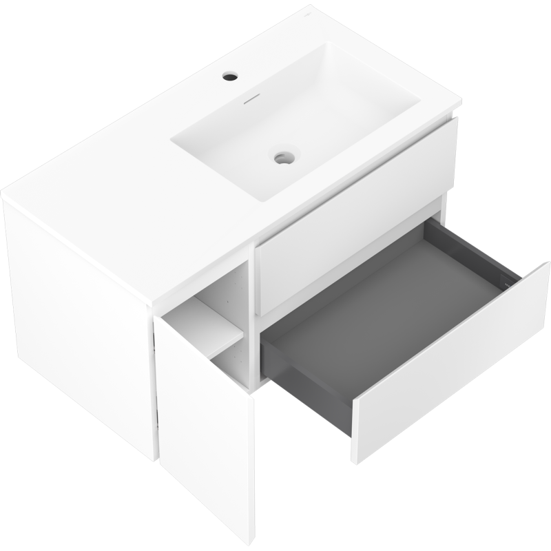 Mexen Orio meuble de salle de bain 90 cm avec lavabo Otis droit, 2S, 1D, blanc mat - 91A13-09047-3-BBFFF01-W18P01