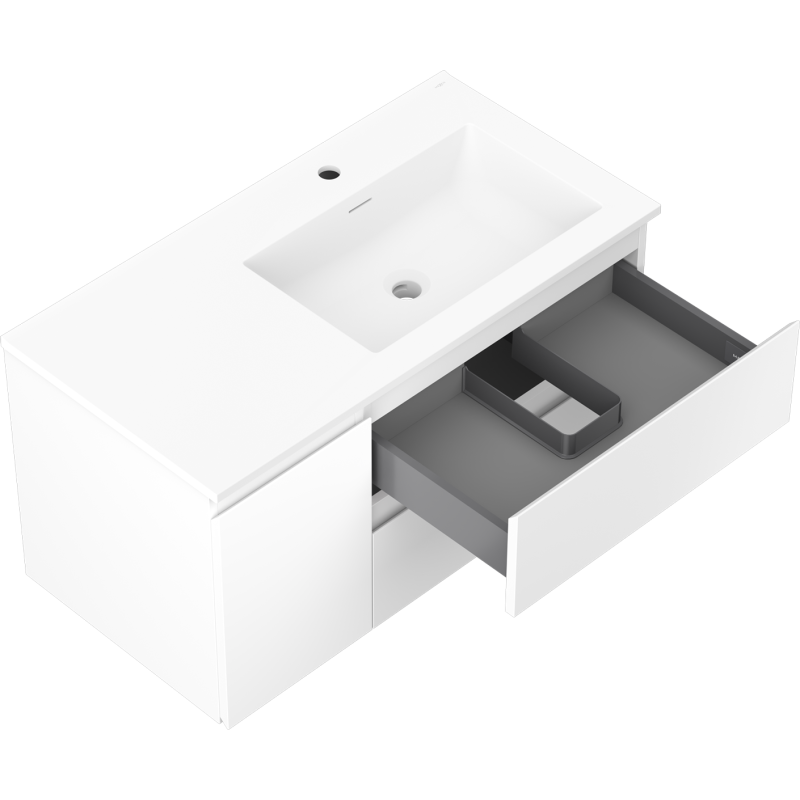Mexen Orio meuble de salle de bain 90 cm avec lavabo Otis droit, 2S, 1D, blanc mat - 91A13-09047-3-BBFFF01-W18P01
