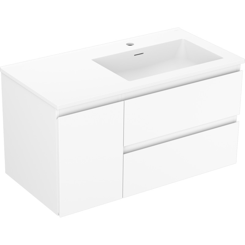 Mexen Orio armoire de salle de bain 90 cm avec lavabo Otis droit, 2S, 1D, blanc mat - 91A13-09047-3-BBFFF01-W18P01