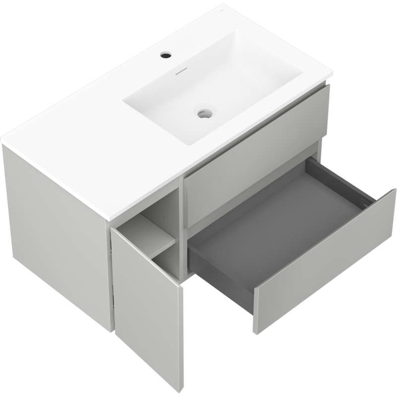 Mexen Orio armoire de salle de bain 90 cm avec lavabo Otis droit, 2S, 1D, gris mat/blanc mat - 91A13-09047-3-BBFFF62-W18P01