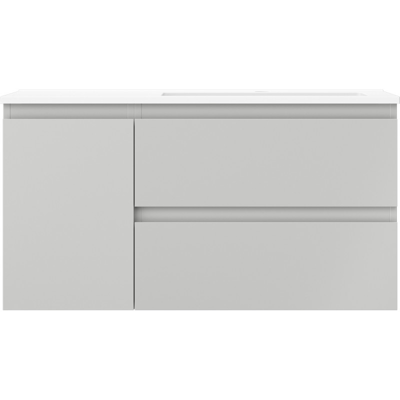 Mexen Orio meuble de salle de bain 90 cm avec lavabo Otis à droite, 2 tiroirs, 1 porte, gris mat/blanc mat