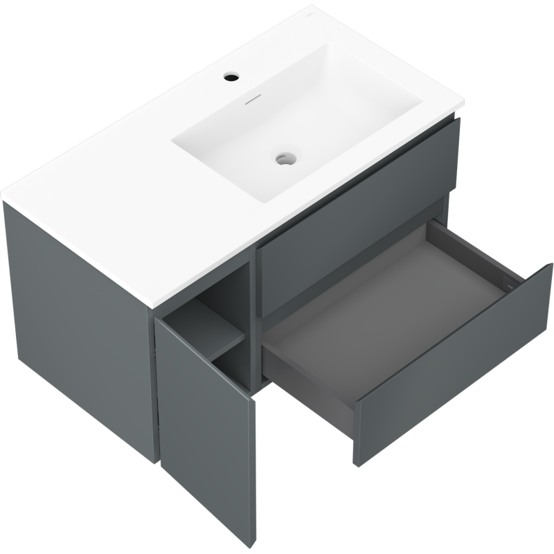 Mexen Orio armoire de salle de bain 90 cm avec lavabo Otis droit, 2S, 1D, graphite mat/blanc mat - 91A13-09047-3-BBFFF66-W18P01