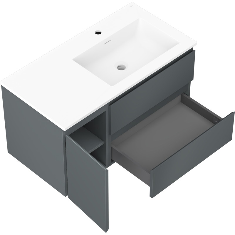 Mexen Orio meuble de salle de bain 90 cm avec lavabo Otis droit, 2S, 1D, graphite mat/blanc mat - 91A13-09047-3-BBFFF66-W18P01