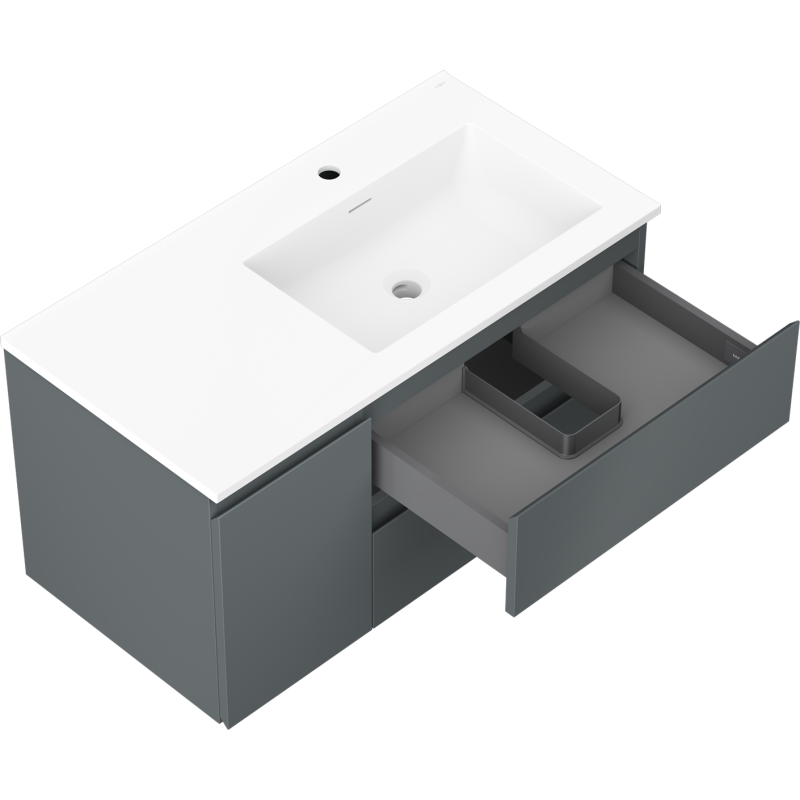 Mexen Orio armoire de salle de bain 90 cm avec lavabo Otis droit, 2S, 1D, graphite mat/blanc mat - 91A13-09047-3-BBFFF66-W18P01