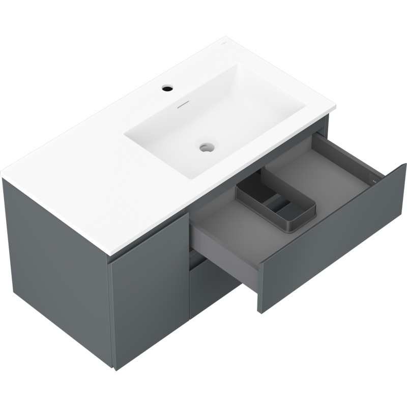 Mexen Orio meuble de salle de bain 90 cm avec lavabo Otis droit, 2S, 1D, graphite mat/blanc mat - 91A13-09047-3-BBFFF66-W18P01