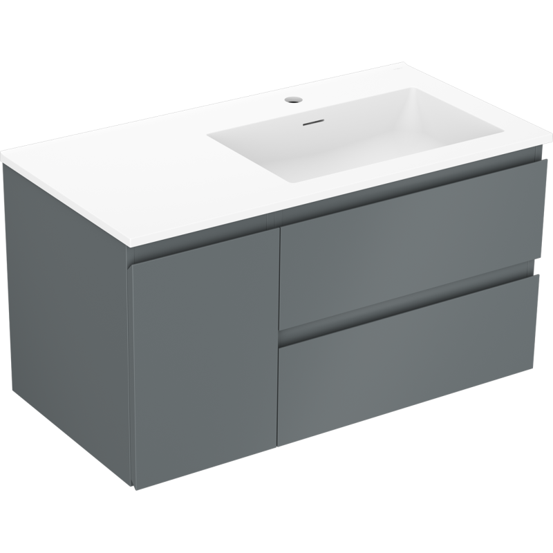Mexen Orio armoire de salle de bain 90 cm avec lavabo Otis droit, 2S, 1D, graphite mat/blanc mat - 91A13-09047-3-BBFFF66-W18P01
