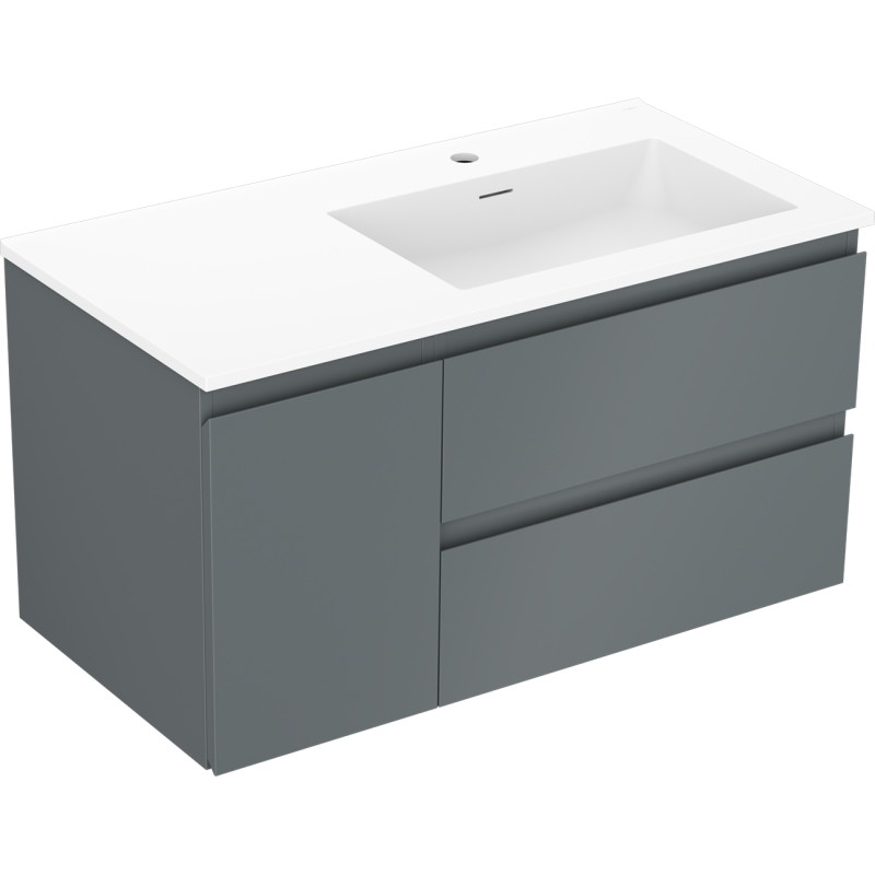 Mexen Orio meuble de salle de bain 90 cm avec lavabo Otis droit, 2S, 1D, graphite mat/blanc mat - 91A13-09047-3-BBFFF66-W18P01