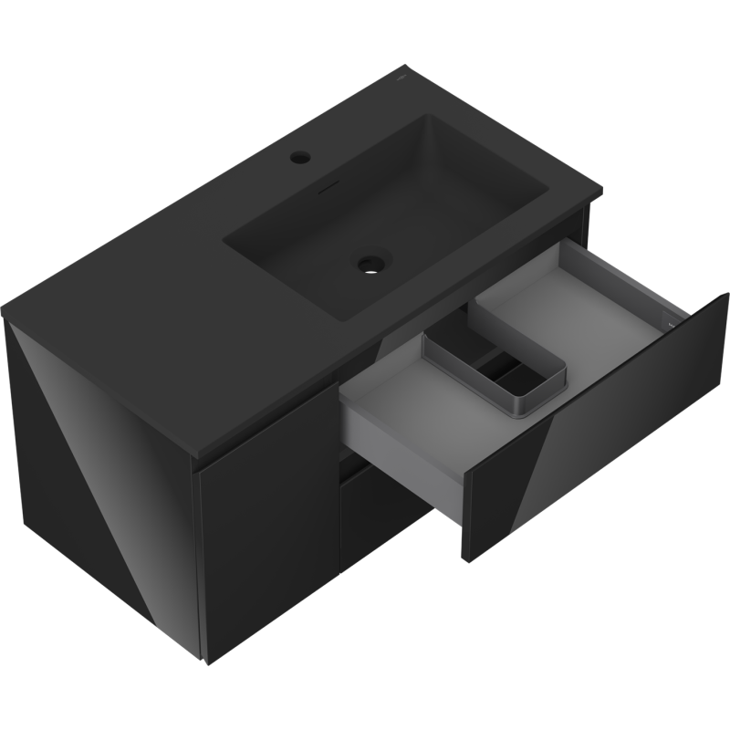 Mexen Orio meuble de salle de bain 90 cm avec lavabo Otis droit, 2T, 1P, noir brillant/noir mat - 91A13-09047-3-BBFFF70-W18P71