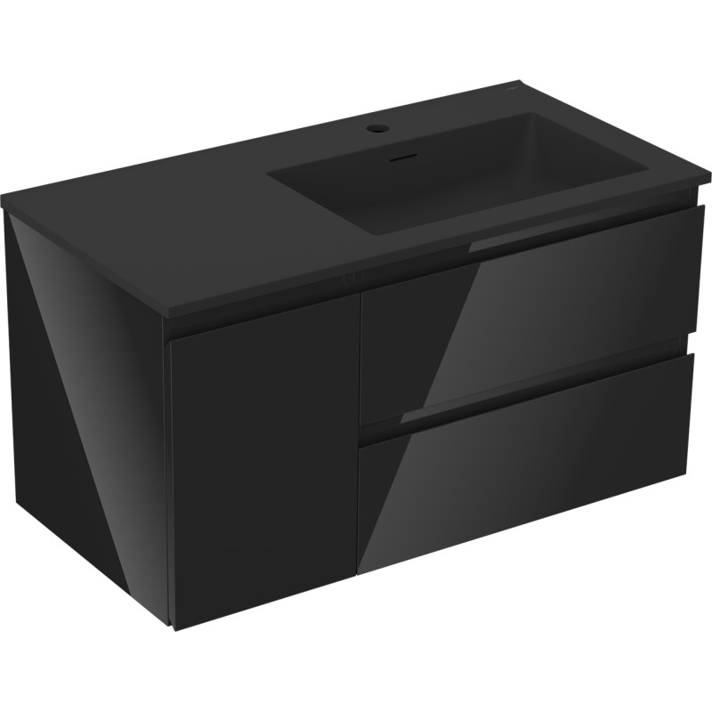Mexen Orio armoire de salle de bain 90 cm avec lavabo Otis droit, 2S, 1D, noir brillant/noir mat - 91A13-09047-3-BBFFF70-W18P71